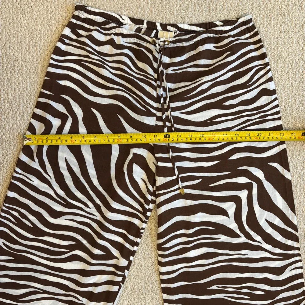 Michael Kors Brown Zebra Print Wide Leg Cotton Drawstring Pants Large Resortwear